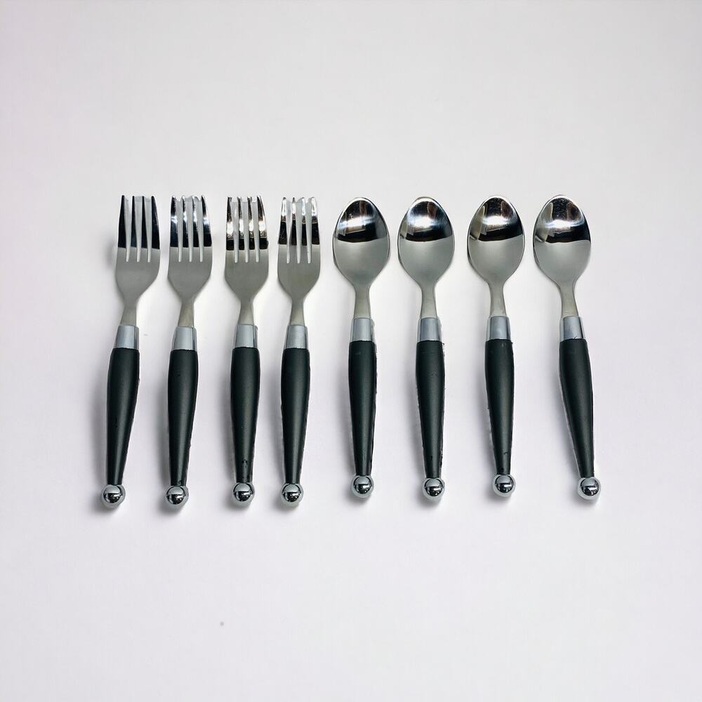 Cambridge Carnival Stainless Forks Spoons Flatware Charcoal Gray Plastic Handle